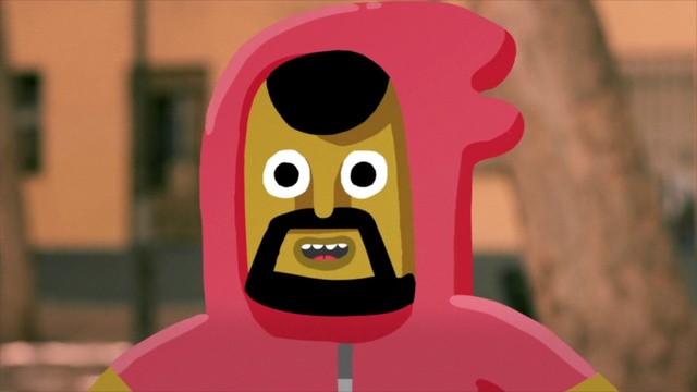 Video Reference N3: Head, Gesture, Lego, Pink, Headgear, Toy, Primate, Happy, Personal protective equipment, Fictional character