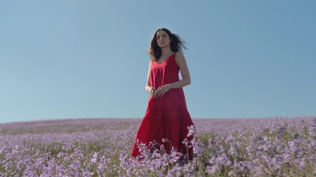 Video Reference N6: People in nature, Red, Dress, Clothing, Beauty, Grassland, Lavender, Pink, Field, Flower