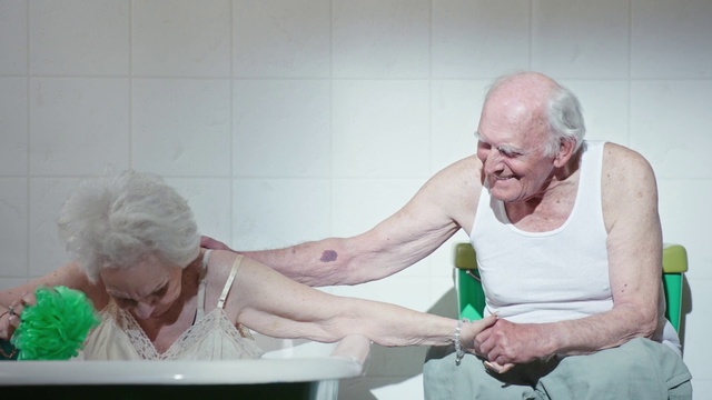 Video Reference N3: Bathing, Skin, Arm, Grandparent, Hand, Leg, Muscle, Chest, Ear