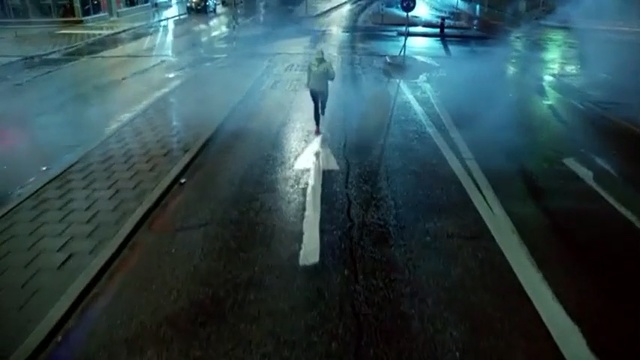 Video Reference N1: Blue, Light, Lane, Floor, Road surface, Line, Flooring, Road, Infrastructure, Street light, Person