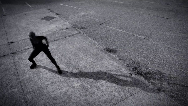 Video Reference N7: Shadow, Black, Black-and-white, Street, Monochrome, Monochrome photography, Photography, Asphalt, Road surface, Pedestrian