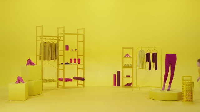 Video Reference N2: Yellow, Pink, Room, Line, Visual arts, Design, Art, Furniture, Material property, Modern art
