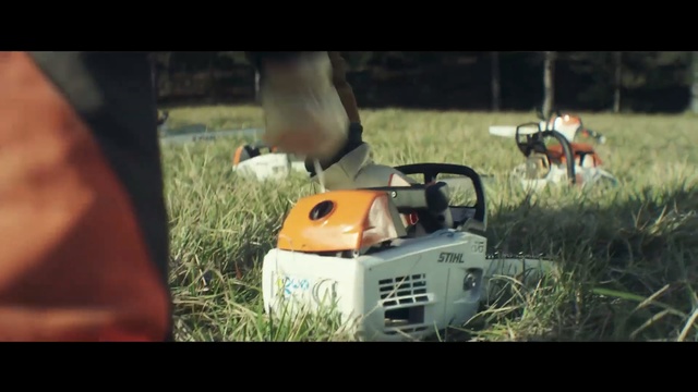 Video Reference N4: grass, chainsaw, lawn, plant, tree, outdoor power equipment, Person