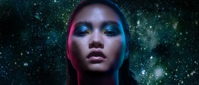 Video Reference N6: face, beauty, darkness, head, black hair, computer wallpaper, space, human, cg artwork, sky, Person