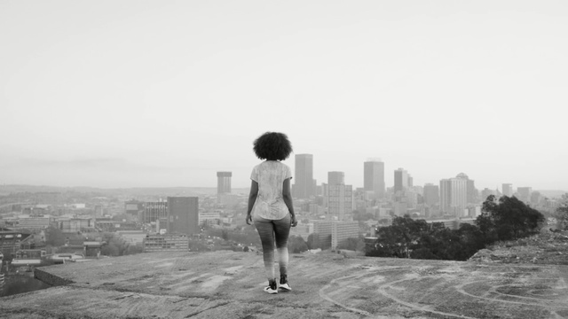 Video Reference N6: photograph, white, black, black and white, sky, monochrome photography, standing, photography, snapshot, girl, Person