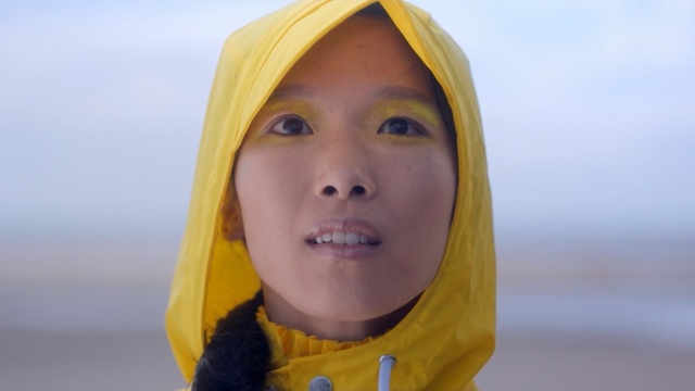 Video Reference N6: face, yellow, nose, head, girl, eye, smile, human, mouth, fun, Person