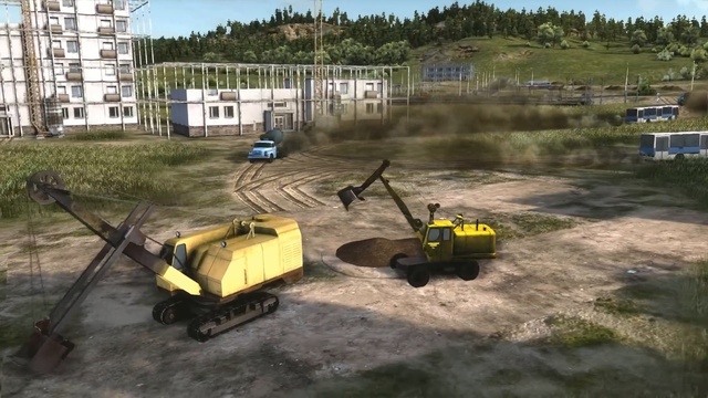Video Reference N1: Vehicle, Construction equipment, Grass, Soil, Pc game, Tree, Compactor, Crane, Bulldozer, Land lot