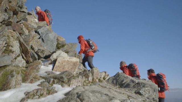 Video Reference N14: mountaineering, ridge, mountaineer, mountainous landforms, mountain, rock, outdoor recreation, arête, geological phenomenon, adventure