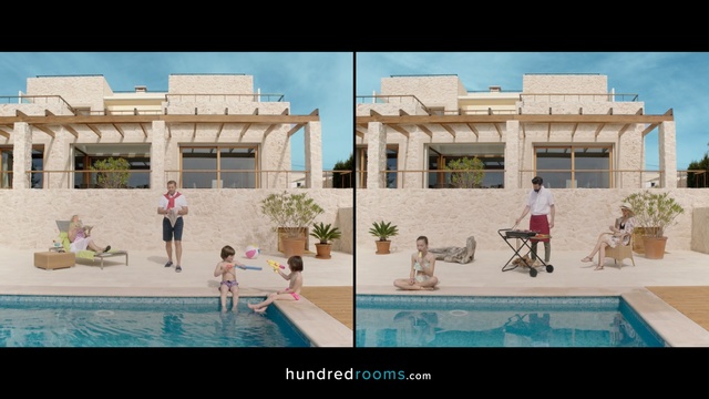 Video Reference N1: property, leisure, residential area, architecture, home, vacation, house, real estate, swimming pool, estate, Person