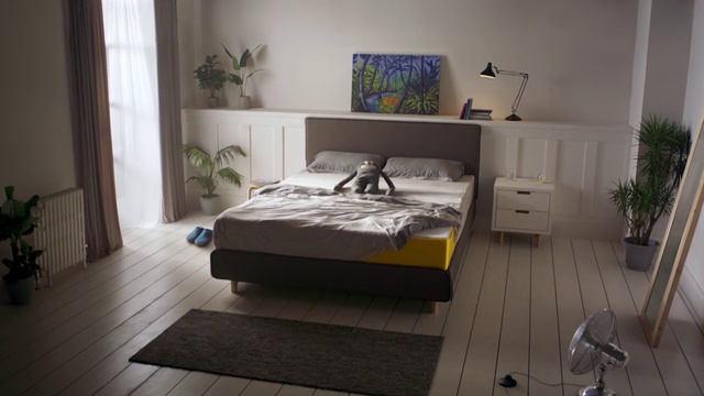 Video Reference N2: Bedroom, Bed, Furniture, Room, Bed frame, Floor, Property, Mattress, Interior design, Box-spring