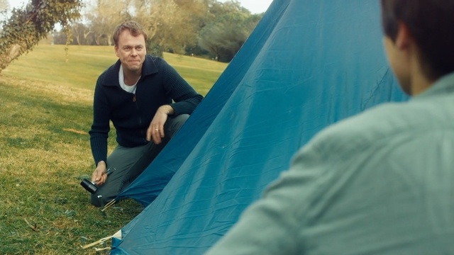 Video Reference N2: blue, green, water, tent, grass, leisure, vehicle, fun, plant, vacation, Person