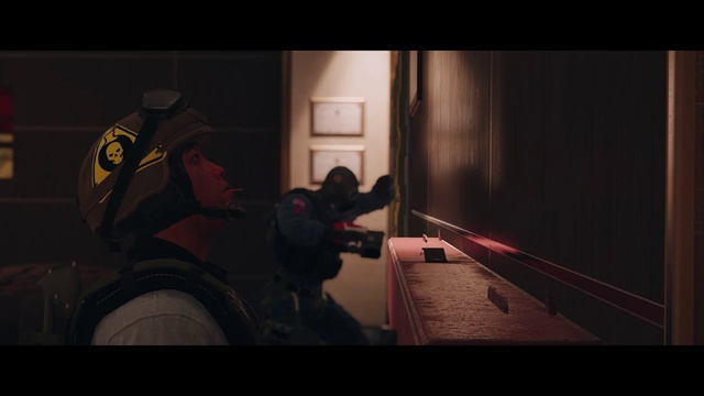 Video Reference N1: Pc game, Darkness, Firearm, Screenshot, Digital compositing, Photography, Action film, Firefighter, Swat, Fictional character, Indoor, Sitting, Room, Table, Red, Dark, Small, Black, Computer, Light, Laptop, Man, White, Desk, Living, Standing, Laying, Bed, Night, Video game, Person