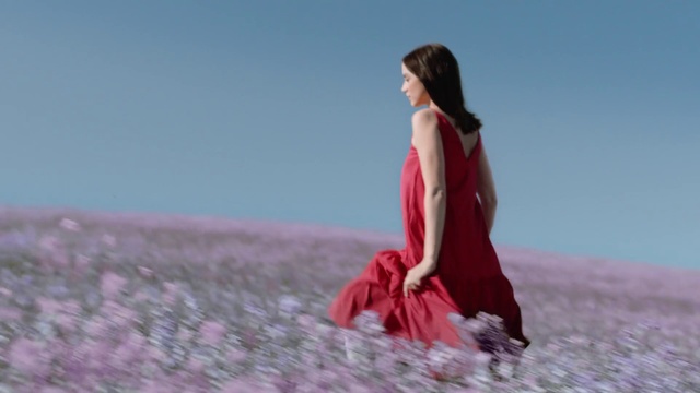 Video Reference N5: Red, Pink, Beauty, Sky, Dress, Photography, Long hair, Plant, Happy, Flower