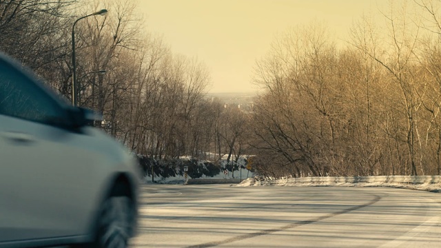 Video Reference N1: snow, winter, car, tree, freezing, woody plant, road, sky, morning, light