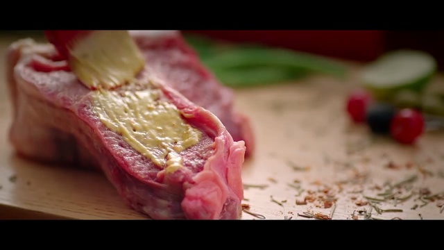 Video Reference N3: kobe beef, meat, steak, roast beef, red meat, beef, lamb and mutton, flesh, animal source foods, veal, Person