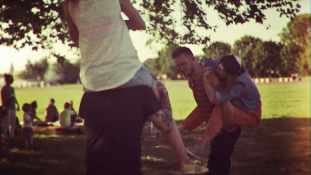 Video Reference N3: People in nature, Fun, Interaction, Tree, Photography, Holding hands, Gesture, Happy, Leisure, Love, Outdoor, Person, Grass, Frisbee, Playing, Man, Throwing, Holding, Game, Field, Standing, Young, Riding, Ball, Woman, Boy, Girl, Park, Catch, Baseball, People, Dog, Player, Jumping, Horse, White, Clothing, Sport, Human face