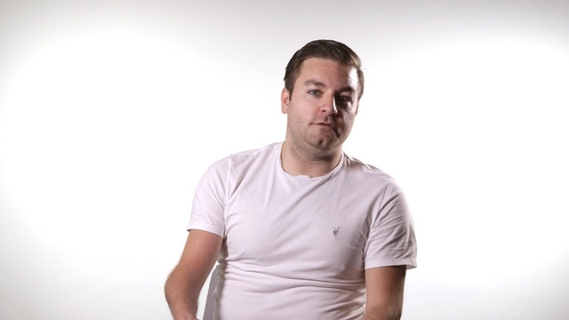 Video Reference N1: chin, shoulder, neck, facial hair, t shirt, Person