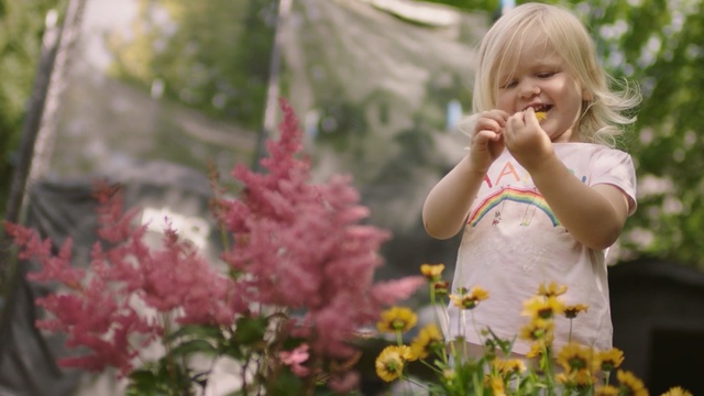 Video Reference N1: Child, Flower, Spring, Pink, Plant, Botany, Toddler, Summer, Pollen, Grass