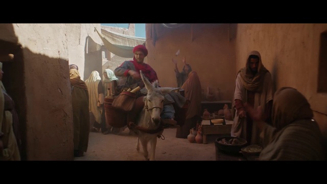 Video Reference N8: Mode of transport, Nativity scene, Human, Scene, Camel, Landscape, Screenshot, Middle ages, Conversation, Temple