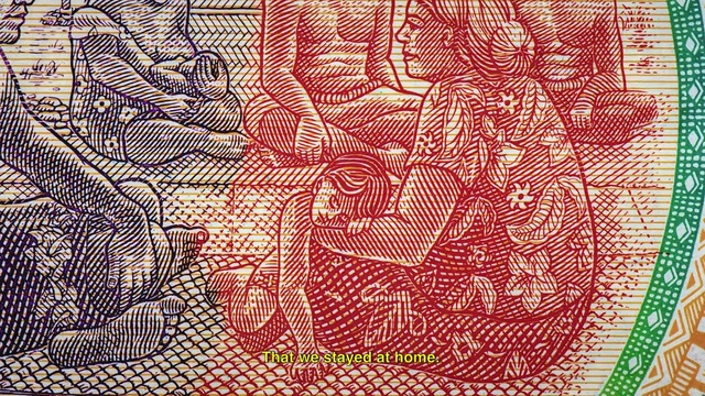 Video Reference N13: Banknote, Currency, Paper, Textile, Printmaking, Money, Paper product, Art, Pattern, Drawing