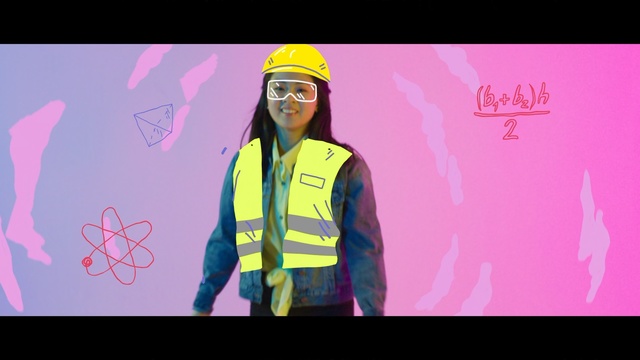 Video Reference N0: Pink, Yellow, Illustration, Purple, Cartoon, Magenta, Graphic design, Fun, Art, Personal protective equipment, Person