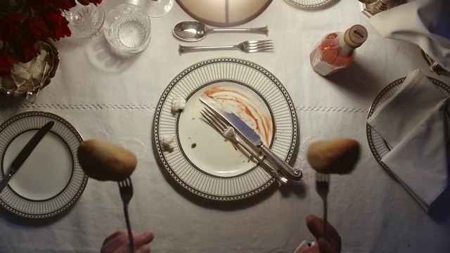Video Reference N3: Cutlery, Plate, Dishware, Linens, Tableware, Textile, Fork, Platter, Tablecloth, Spoon