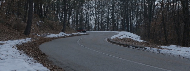 Video Reference N2: road, snow, winter, path, infrastructure, freezing, asphalt, tree, geological phenomenon, road surface