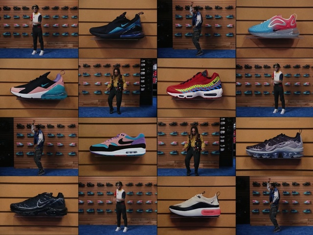 Video Reference N0: Footwear, Shoe, Sneakers, Athletic shoe, Sportswear, Collection, Shoe store, Outdoor shoe, Balance, Art, Person