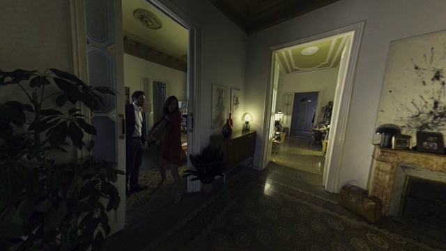 Video Reference N13: Room, House, Building, Interior design, Architecture, Photography, Hall, Floor, Darkness, Art