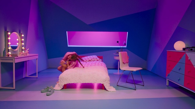 Video Reference N1: pink, purple, room, interior design, entertainment, light, violet, magenta, lighting, furniture