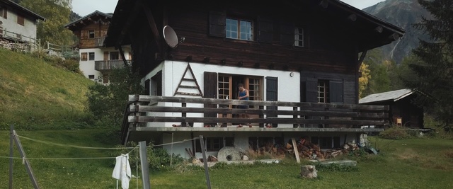 Video Reference N7: house, cottage, hut, home, building, log cabin, farmhouse, facade, tree, landscape