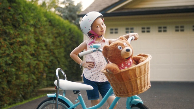 Video Reference N1: Bicycle, Vehicle, Bicycle accessory, Bicycle basket, Tricycle, Toy, Fawn, Recreation, Teddy bear, Happy