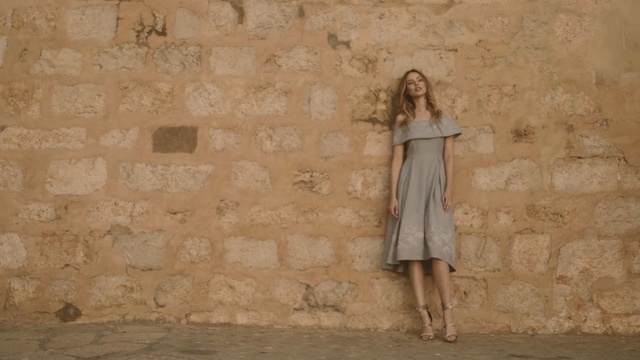 Video Reference N10: Wall, Dress, Photography, Beige, Stone wall, Person