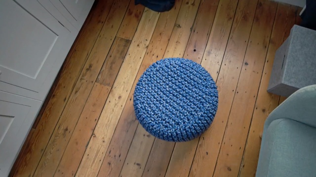 Video Reference N3: blue, floor, flooring, crochet, knitting, thread, wood, hardwood, wool, circle