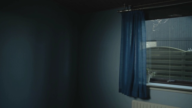 Video Reference N0: Blue, Curtain, Window treatment, Interior design, Window covering, Textile, Room, Turquoise, Wall, Window