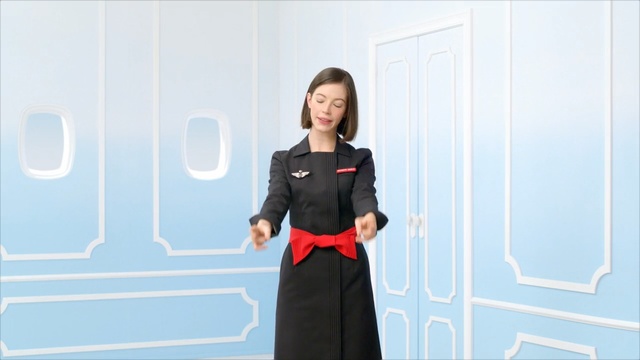 Video Reference N0: clothing, blue, shoulder, dress, standing, fashion, uniform, outerwear, joint, girl, Person