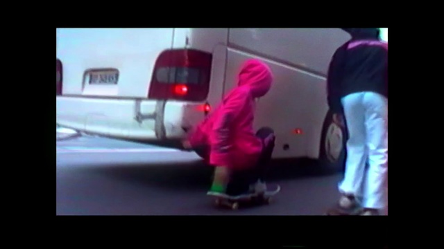 Video Reference N11: Mode of transport, Vehicle door, Pink, Purple, Transport, Automotive exterior, Snapshot, Skateboard, Leg, Fun