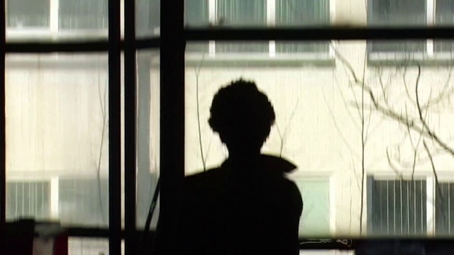 Video Reference N3: Photograph, Snapshot, Standing, Shadow, Black-and-white, Window, Silhouette, Monochrome, Human, Architecture, Person