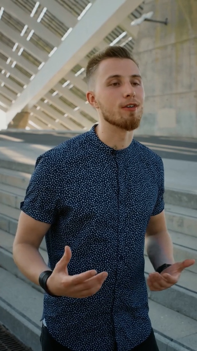 Video Reference N2: Blue, Clothing, T-shirt, Male, Shoulder, Neck, Cool, Fashion, Sleeve, Street fashion, Person