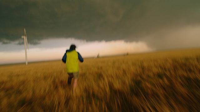Video Reference N4: People in nature, Grassland, Atmospheric phenomenon, Prairie, Yellow, Field, Grass, Sky, Ecoregion, Plain, Person