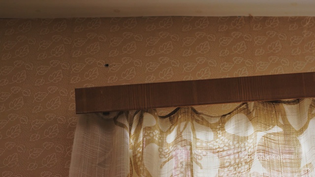 Video Reference N2: Window treatment, Curtain, Interior design, Wall, Window covering, Beige, Textile, Room, Shade, Wood