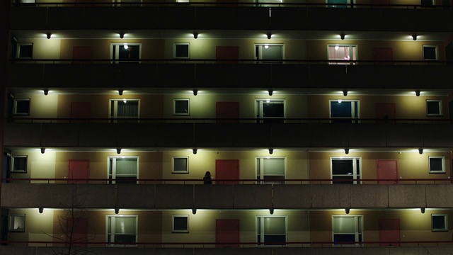 Video Reference N1: Architecture, Light, Building, Lighting, Night, Apartment, Material property, Condominium, Symmetry, Room