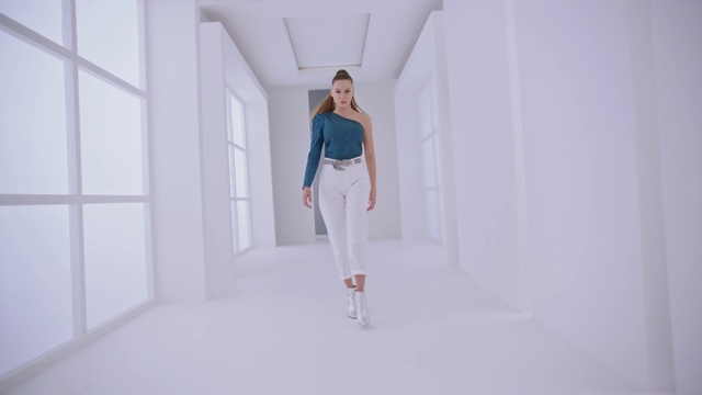 Video Reference N3: White, Blue, Clothing, Shoulder, Fashion, Skin, Waist, Dress, Joint, Outerwear