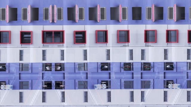 Video Reference N1: blue, building, architecture, purple, facade, window, symmetry, line, house, elevation, Person