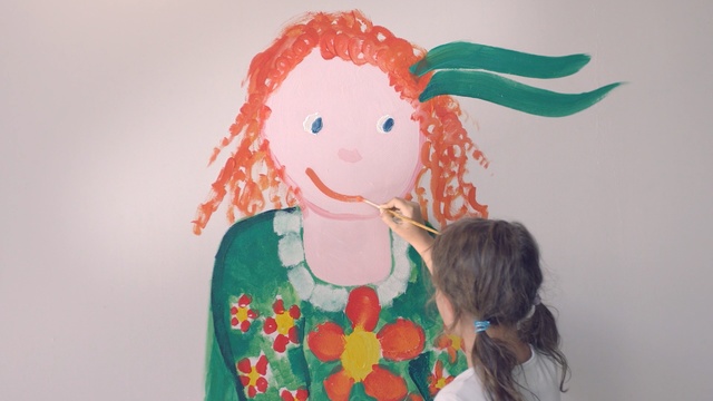 Video Reference N3: Green, Illustration, Pink, Toy, Doll, Forehead, Art, Child art, Textile, Child, Person