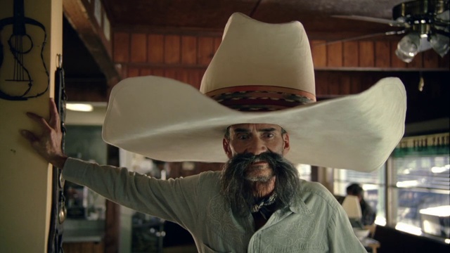 Video Reference N5: Cowboy hat, Hat, Headgear, Sombrero, Fashion accessory, Facial hair, Sun hat