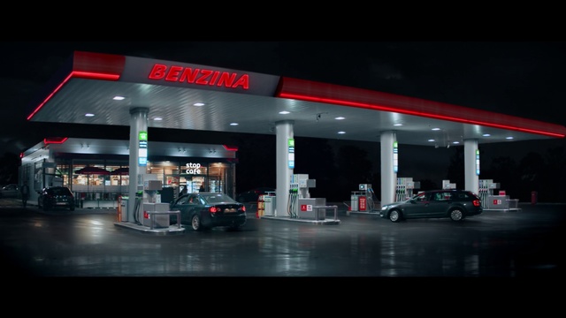 Video Reference N0: Filling station, Building, Gasoline, Fuel, Night, Business, Vehicle, Car, Gas