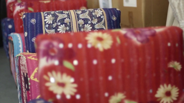 Video Reference N1: Red, Pink, Furniture, Textile, Design, Pattern, Room, Couch, Bed sheet, Magenta
