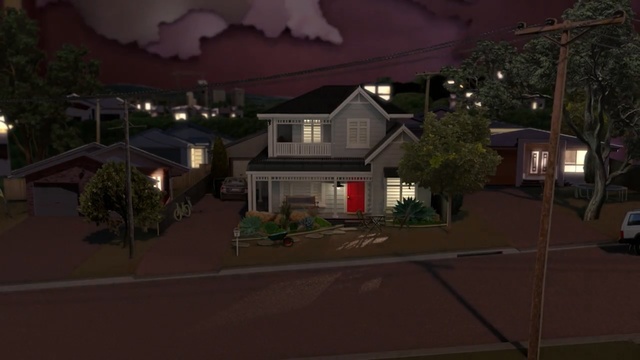 Video Reference N3: Residential area, House, Suburb, Property, Home, Neighbourhood, Lighting, Town, Sky, Tree