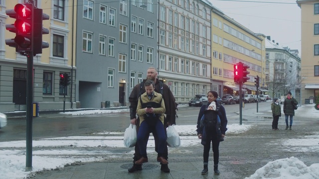 Video Reference N1: Pedestrian, Street, Urban area, Snow, City, Downtown, Winter